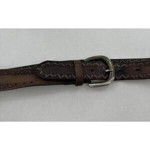 Vtg Belt Mens Cowhide Soft Leather Edge Stitch Brown Cowboy Rodeo Western Sz 40‌